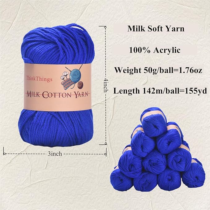 Acrylic Yarn for Crocheting Hand Knitting Crochet Yarn Blue Cotton Yarn Knitting Threads 10Balls Pack 17.6Ounces,Blue Yarn for Crocheting