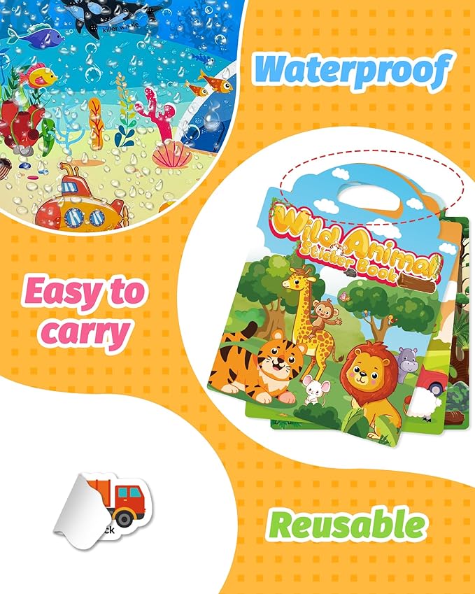 walenced reusable sticker book for toddlers, stickers for kids, toddler craft activities, toddler travel toys ages 3 and up boy girl birthday gifts