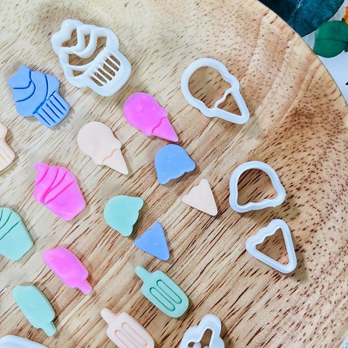 Xaekicr 7 PCS Cute Dessert Polymer Clay Cutters Set – Ice Cream, Cupcake, Cake Slice Clay Earring Cutters – DIY Polymer Clay Molds & Clay Tools for Jewelry Making
