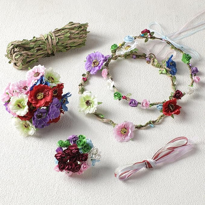 KorViSHOW DIY Flower Crowns Making Kit, 100 Pcs Make Your Own Butterfly Floral Headband Making Kit, DIY Creativity Fairy Flower Hair Accessories Craft Set for Women Birthday Party Arts Creative Gifts