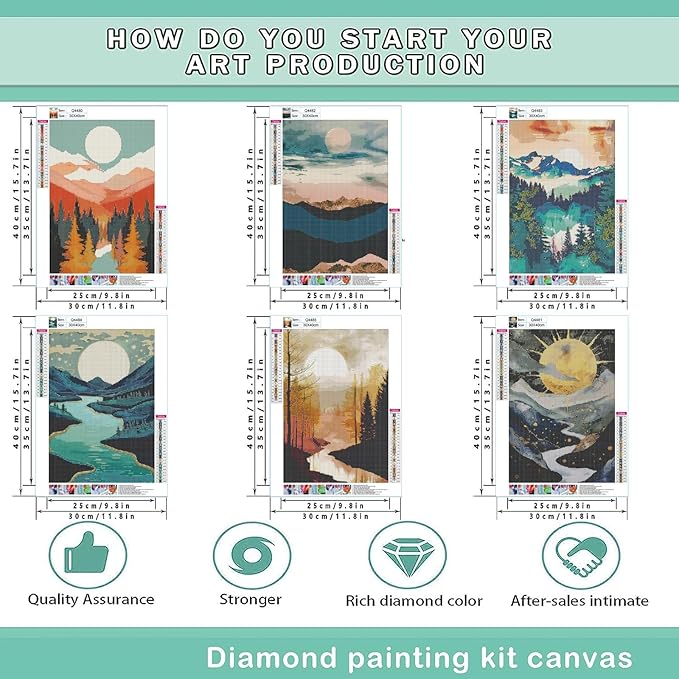DOTZSO Diamond Art Kits for Adults 6 PCS DIY Full Diamond Art kit with Crystal Cross Stitch Picture Art and Craft for Adult Beginners 12x16 Inches (Landscape Abstract)