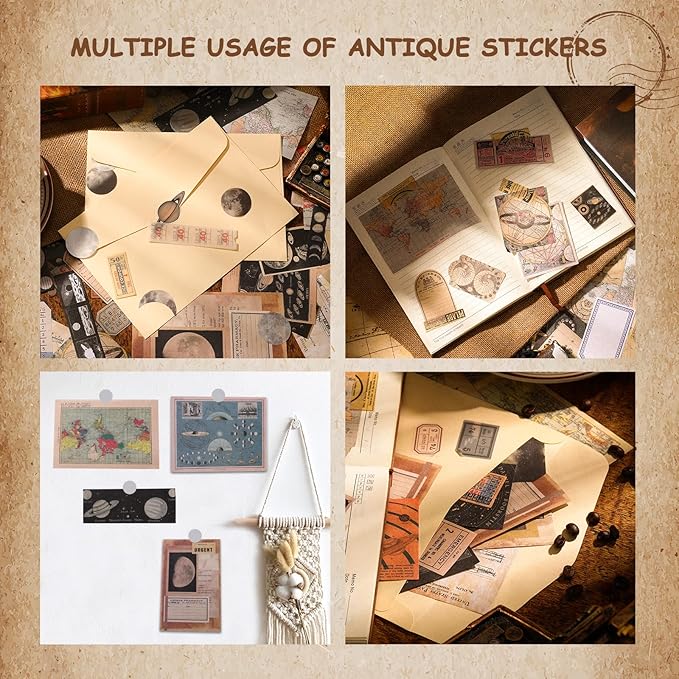 Scrapbook Supplies Pack (200 Pieces) for Art Journaling Bullet Junk Journal Supplies Planners DIY Vintage Stickers Craft Kits Notebook Collage Album Aesthetic Picture Frames (Celestial)