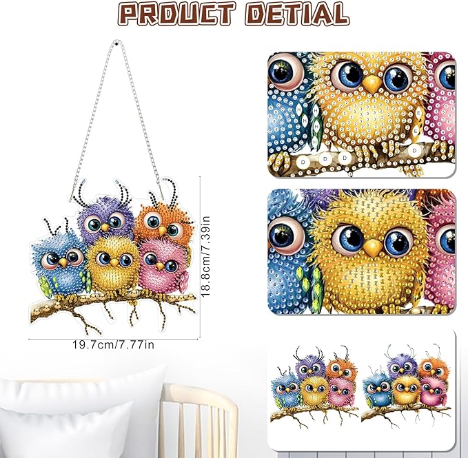 KEYIFA Diamond Painting Kit, DIY Colorful Bird Diamond Art Hanging for Adults Beginner, Gem Arts Pendant Special Shaped Rhinestone Window Ornaments Wall Door Garden Decoration Gift, Double Sided