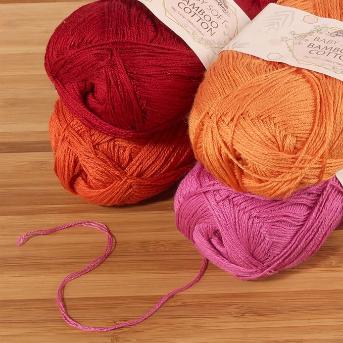 JubileeYarn Baby Soft Bamboo Cotton Yarn - 50g/Skein - Shades of Orange - 4 Skeins