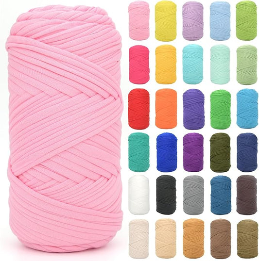 Tshirt Yarn for Crocheting,Rosy Pink T Shirt Chunky Elastic Fabric Thick T-Shirt Crochet Yarn for Beginners Crocheting Hand Knitting Bag/Basket/Coasters/DIY Crafts/Home Decor 200G(Rosy Pink