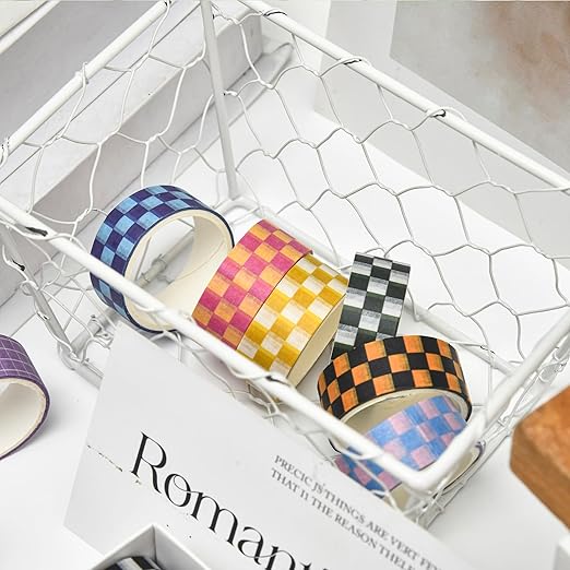 12 Rolls Grid Washi Tape Set Plaid Arts Adhesive Tapes Basic Patterns Decorative Masking Tape Sets for Craft, Kids, Scrapbook, DIY, Gift Wrapping (Style Two)