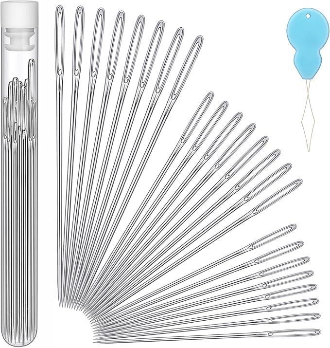 24 PCS Large Eye Sewing Needles, 3 Size Sewing Needles, Leather Embroidery Thread Sharp Needle, Stainless Steel Yarn Knitting Needle for Handsewing, Crafts, Repair, Quilting