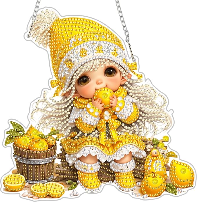 NEWENMO Diamond Art Hanging Kit for Adult, Fairy Lemonade, DIY Double Sided Acrylic Special Shaped Diamond Art Painting Window Pendant Lemon Party, Home Garden Wall Hanging Ornament Kits