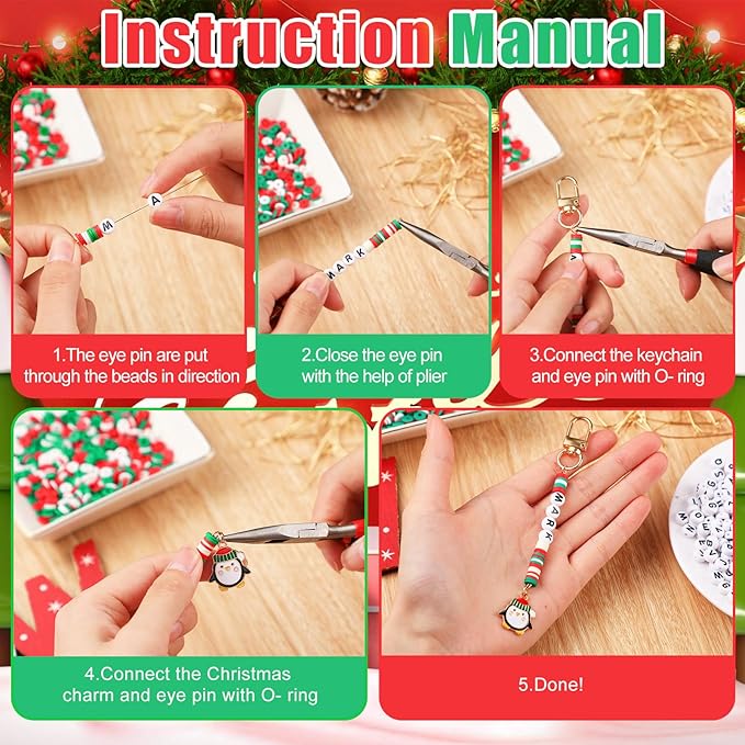 Tondiamo 2823 Pcs Christmas Bead Keychain DIY Craft Making Kit Christmas Key Ring Charms Letters Beads String for Xmas Gift Jewelry Key Ring Backpack Accessories