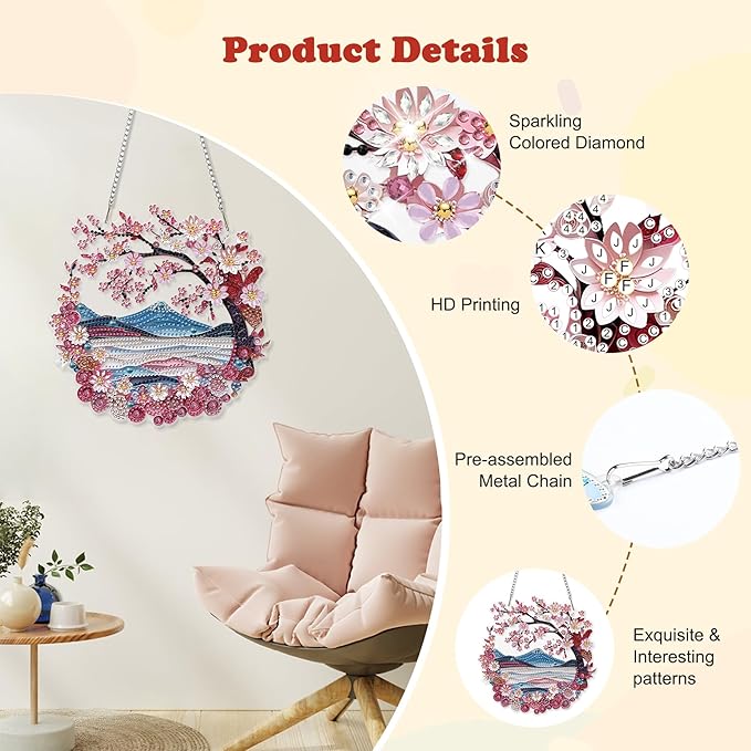 HEIBAGO Landscape Diamond Art Hanging Kits for Adults, Diamond Art Suncatchers, 5D Special Shape Diamond Painting Pendant, DIY Window Ornament Gifts for Home Garden Door Wall Decor 8.3 x 8.3 Inch