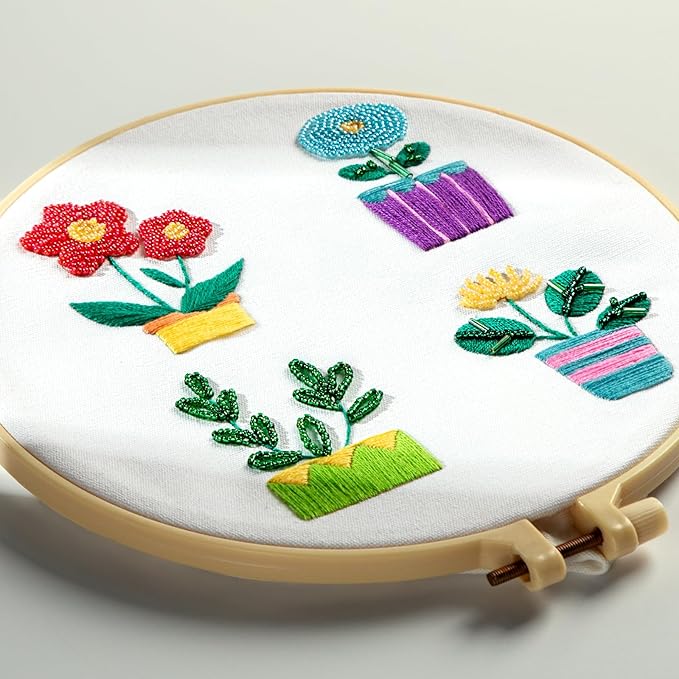 HTVRONT Sparkling Bead Embroidery Kit for Beginners- 3 Sets Complete Embroidery Kits with Step by Step Stitch Video & Instruction, Starter Embroidery Kit with 11 Stitches for Christmas Gifts for Woman