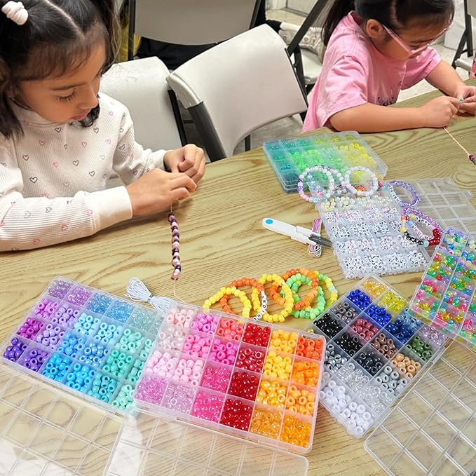 6 Boxes Bracelet Making Kit Pony Beads, 4400Pcs 110 Colors Jewelry Making Supplies for Friendship Bracelets, DIY Crafts with Elastic Cords, Gifts for Girls