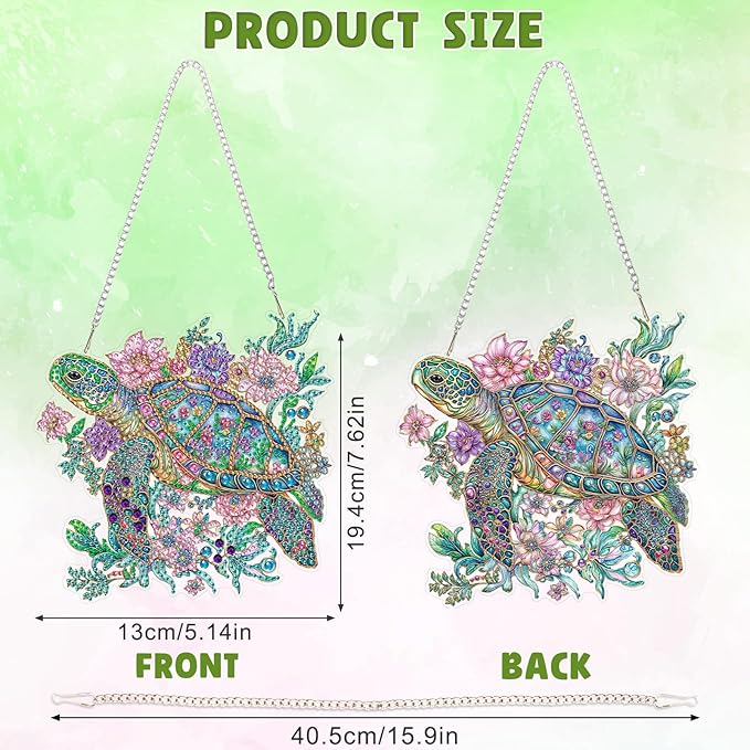 DOMROM Turtle Diamond Art Hanging Pendant, 5D Special Shaped Crystal Diamond Art Window Pendant Ornament Double Sided Pattern Wall Hanging Sign for Beginners DIY Crafts Decor 5.1x7.6in