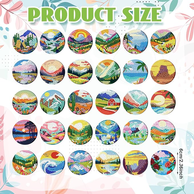 30 Pcs Magnetic Diamond Art Painting Landscape Magnets Fridge Diamond Art Painting Kits Sticker Magnet DIY Craft for Adult Beginner Souvenir Gift Office Home Decor