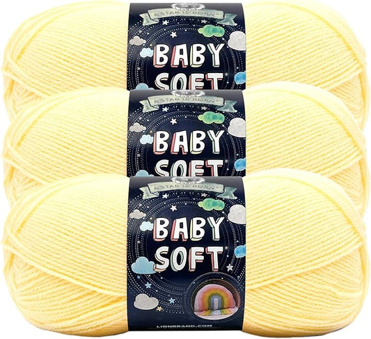 Lion Brand Yarn, Baby Soft Baby Blanket Yarn for Crocheting, Knitting, and Crafts, Lemonade, 3 Pack