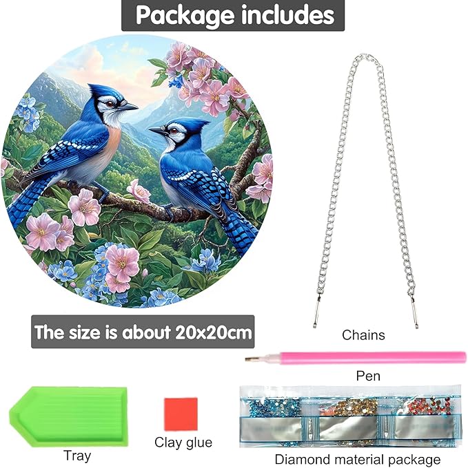 Bimkole Bird Diamond Art Hanging Kit for Adult, DIY 5D Diamond Art Flower Window Pendant, Acrylic Crystal Art Hanging Ornament Home Wall Garden Front Door Sign Outdoor Decor 7.8x7.8 Inch