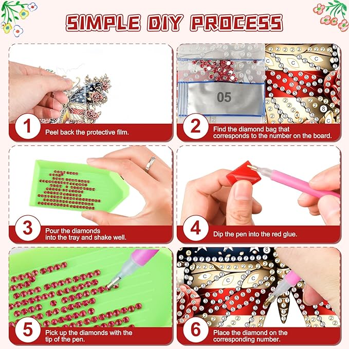 KEYIFA American Flag Hanging Diamond Art Painting Kits for Adults and Kids Age 8-12, 5D Special Shape Diamond Dots Kit Butterfly, Crystal Gem Painting Art Crafts for Window, Wall, Door, Garden Decor