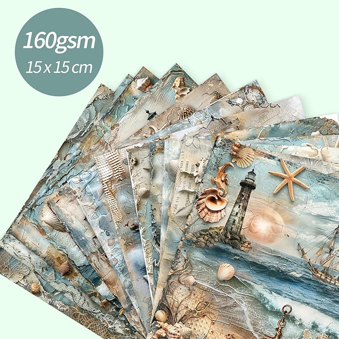 6x6" 160gsm cardstock Single Sided Scrapbooking 24 Paper Pad vintage decoupage scrapbook kit patterned paper junk journal supplies journaling supply scrap crafting.Nautical