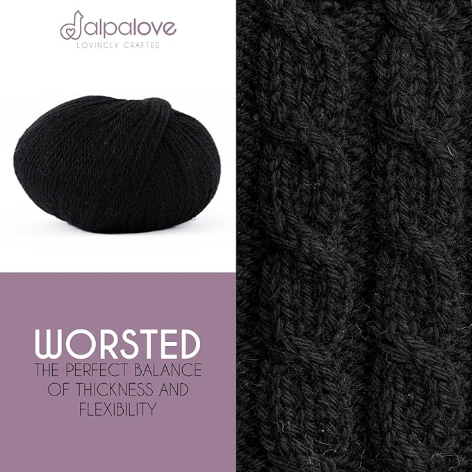 Worsted Set (6 x 1.75 oz) Super Soft Baby Alpaca Knitting Yarn Black 656 Yards