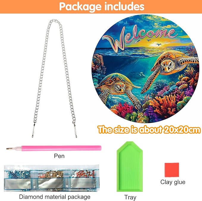 Hanging Diamond Art Ornament Sea Turtles Kits for Adults – Special Crystal Double Sided Pendant, Animal Diamond Painting Acrylic Board Window Pendants Home Garden Wall Hanging Decor 8x8 inch