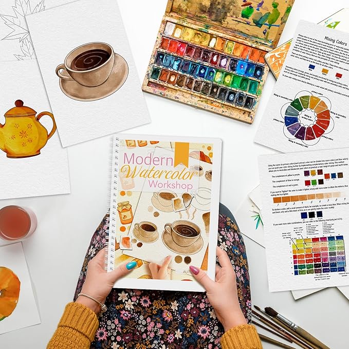 Watercolor Workbook, Watercolor Workbook Paint Book Beginner Friendly, 12 Different Patterns Stress-Relieving Art Crafts for Creative Exploration Gift for Women Adults Teens (Autumn, 1)