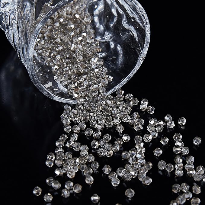 laopottbeads 1100pcs 4mm bicone crystal glass beads for jewelry making, sparkling mini beads for suncatchers, diy bracelets & craft projects (grey)