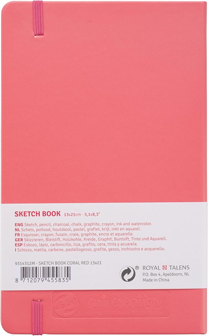 tarens t9314-312m art & creation sketchbook, drawing notebook, 5.1 x 8.3 inches (13 x 21 cm), coral red, thickness: 4.9 oz/yd², fine, acid free paper, 80 sheets