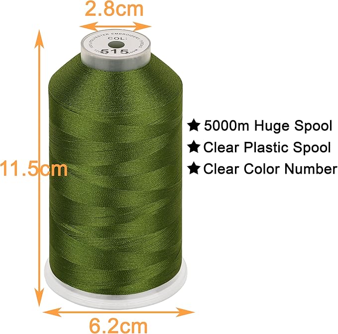New brothread - Single Huge Spool 5000M Each Polyester Embroidery Machine Thread 40WT for Commercial and Domestic Machines - Moss Green