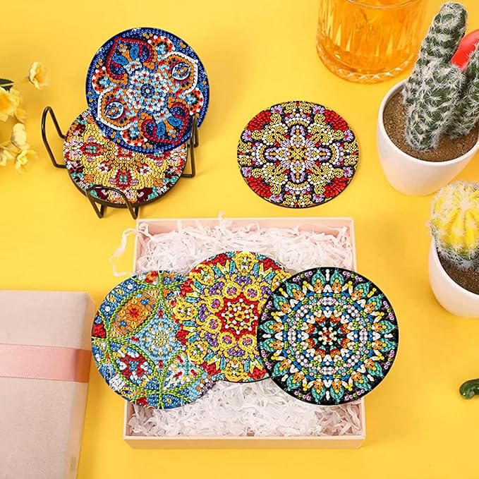 EWJRNSF 10 PCS Diamond Art Coasters Kit, Small Diamond Painting Coasters, Fall Diamond Art Kits for Adults Beginners, Arts and Crafts Supplies Item Sets with Holder Mandala
