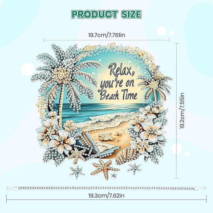 MOGTAA Beach Diamond Art Hanging Pendant Kits, 5D Special Shape Diamond Art Kits for Adults, Crystal Rhinestones Landscape Diamond Painting Gem Art for Home Garden Wall Decor