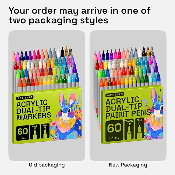 ARTISTRO 60 Acrylic Paint Markers - Paint Pens for Drawing, Brush + Fine Tips - For Fabric, Rock, Glass, Wood, DIY, Eggs - Art & Craft Supplies for Adults, Teens, Kids - Easter Basket Stuffers