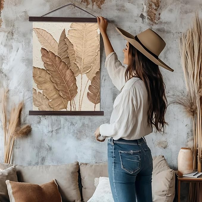 Artmag Magnetic Poster Hanger Frame, 24x36 24x32 24x18 Light Wood Wooden Magnet Canvas Artwork Print Poster Hangers Frames Hanging Kit (Walnut, 24")