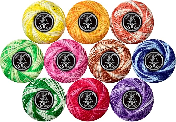Crochet Thread 10 Balls Cardinal Size 8 for Crochet Hardanger Cross Stitch Needlepoint Hand Embroidery (Variegated Dark Colors Series)