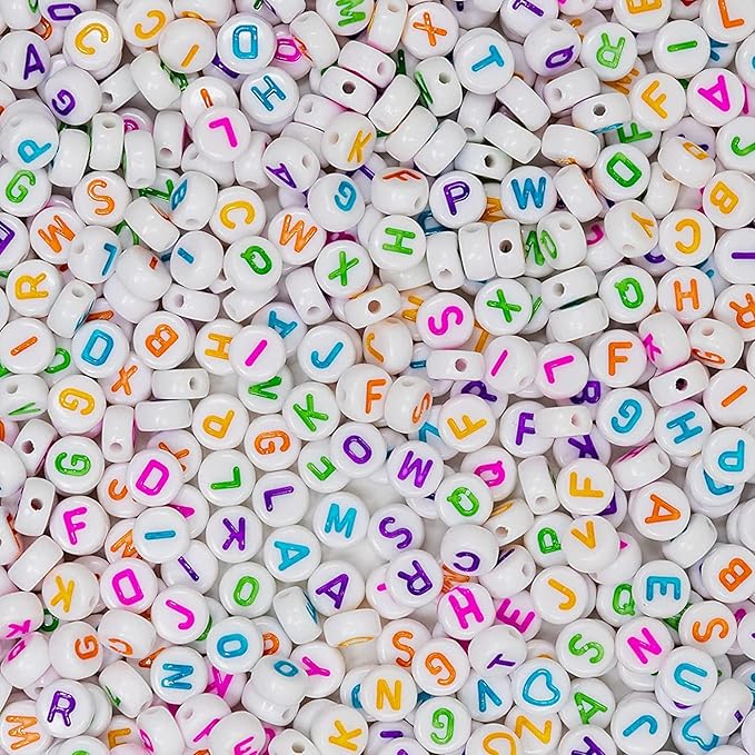 Melius Acrylic Colorful Letter Beads, 1450 Pcs 4x7mm Round Alphabet Beads in 28 Grid Box for Jewelry Making, DIY Bracelets, Necklaces, Key Chains, Bracelets (4x7mm, Colorful)