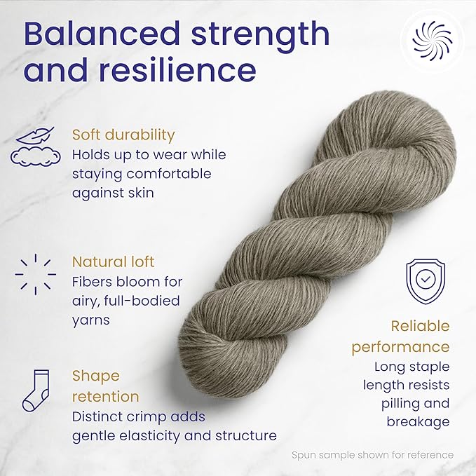 Revolution Fibers Corriedale Wool Roving 1 lb (16 Ounces) for Spinning | Soft Chunky Jumbo Yarn for Arm Knitting Blanket |100% Natural Undyed Wool Yarn Bulk, Felting Core, Carded Stuffing (Gray)