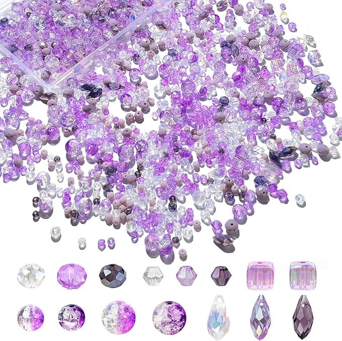 1000pcs Glass Beads for Jewelry Making Colorful Rainbow Craft Crystal Beads with Loose Beads Sparkly Beads for DIY Necklace Bracelet Earring(Purple)