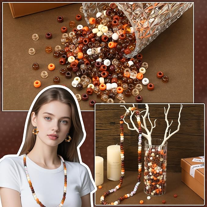 UPINS 1200 Pcs Brown Pony Beads for Jewelry Making DIY Crafts Party Decoration Necklace Friendship Bracelets Romantic Accessories (8 Colors)