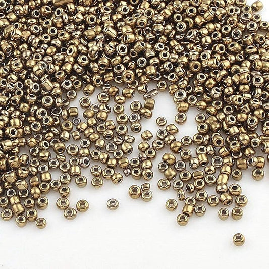 Perlin Glass Seed Beads 2mm 11/0 Round Mini Small Pony Beads 6500pcs for Jewelry Making Earrings Bracelets Pendants Waist DIY Handmade Metallic Color Kit (Bronze)