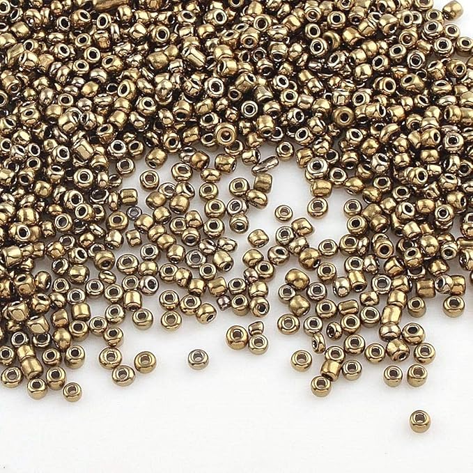 Perlin Glass Seed Beads 2mm 11/0 Round Mini Small Pony Beads 6500pcs for Jewelry Making Earrings Bracelets Pendants Waist DIY Handmade Metallic Color Kit (Bronze)