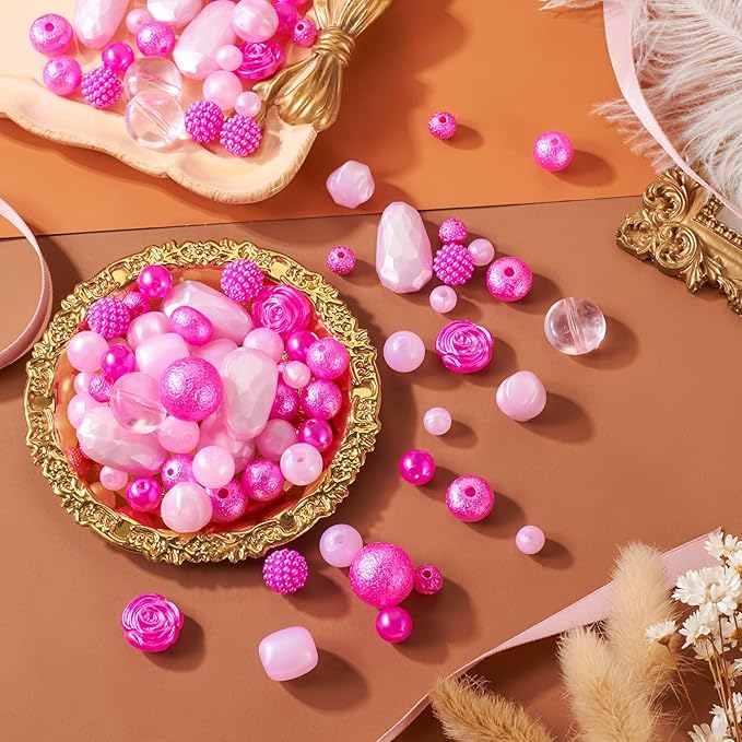 FASHEWELRY 1 Bag Rose Red Acrylic Beads Assorted Cute Round Beads Bulk Kawaii Aesthetic Beads Rose Flower Beads for Bracelets Necklace Key Chains Jewelry Making