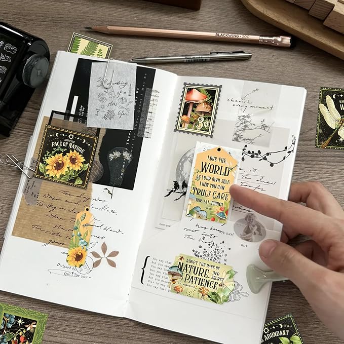 100 Pcs Postage Stamp Stickers, Aesthetic Insect Plants Decorative Stickers for Scrapbooking Bullet Journaling Planners DIY Calendars Notebook Junk Journal
