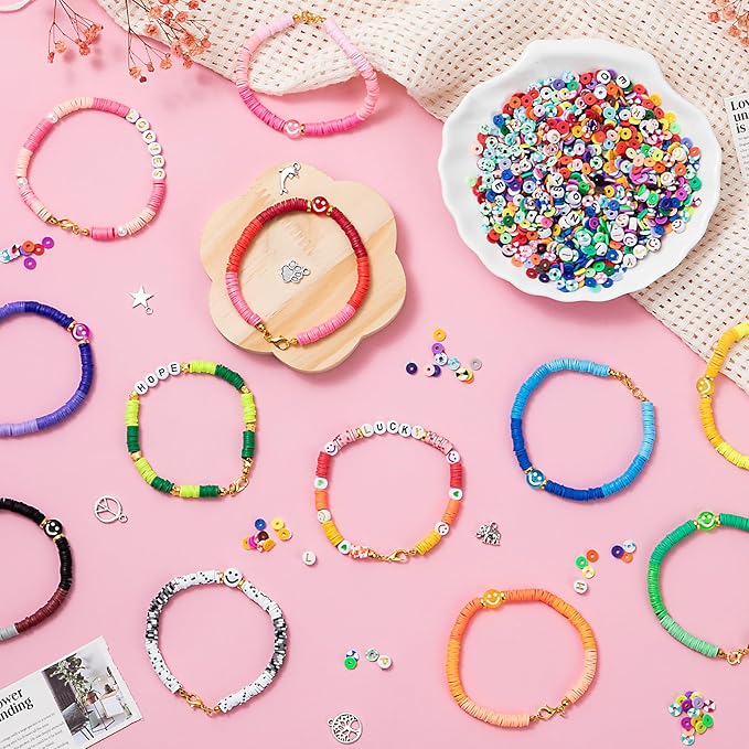 Taybonds Beaded Bracelet Assembly Set – Polymer Clay & Letter Beads with Minimalist Accent Pieces, Aesthetic Jewelry Components for Adult Personal Style