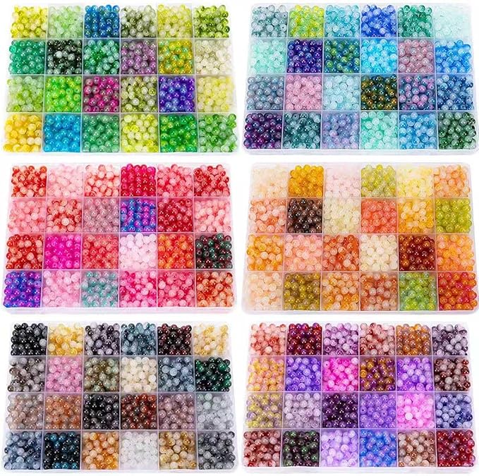 XSEINO About 7200+ pcs 6mm Glass Beads Bracelet Making Kit, 144 Assorted Colorful Bi-Color Fusion Series Crystal Beads Making and DIY Crafts