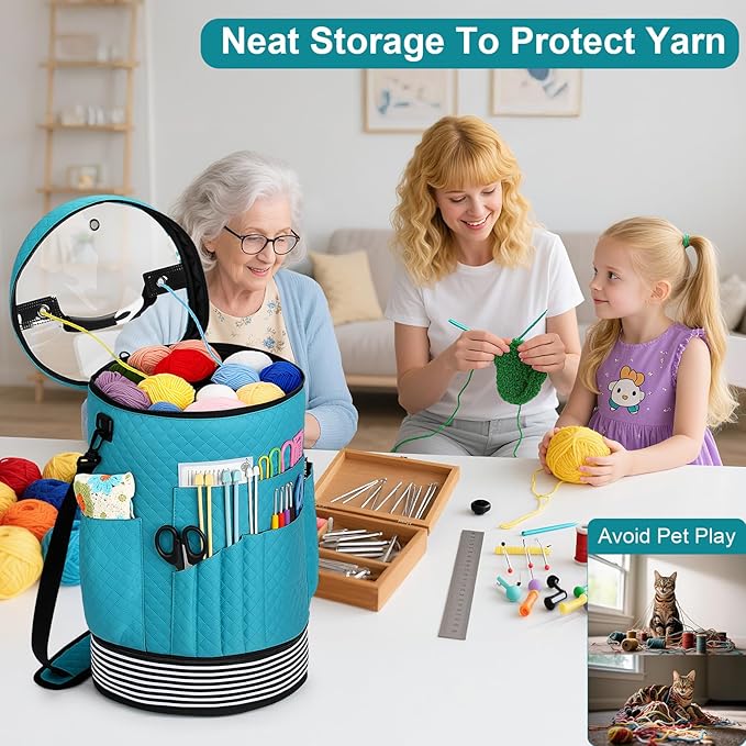 IBFUN Crochet Yarn Knitting Bag 3PCS - Expandable Yarn Storage Organizer Crocheting Bag with Accessories Cases Adjustable Strap for Hooks, Needles, Accessories, Crochet Lovers, Supplies, Beginners
