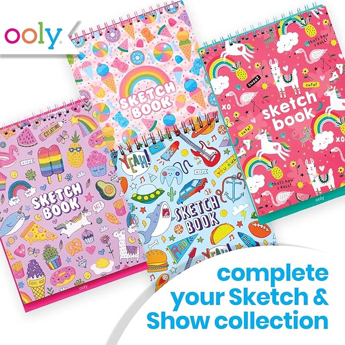 OOLY Sketch and Show Standing Sketchbook, 45 Large 10.5 x 8 Perforated Pages, 120 GSM/ 32lb Perfect for Markers and Colored Pencils - Sugar Joy