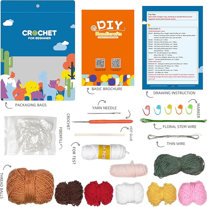 Crochet Set - Beginner Friendly Crochet Set with Step-by-Step Teaching Videos and Crochet Pattern Manuals (Strawberry Potted Plant)