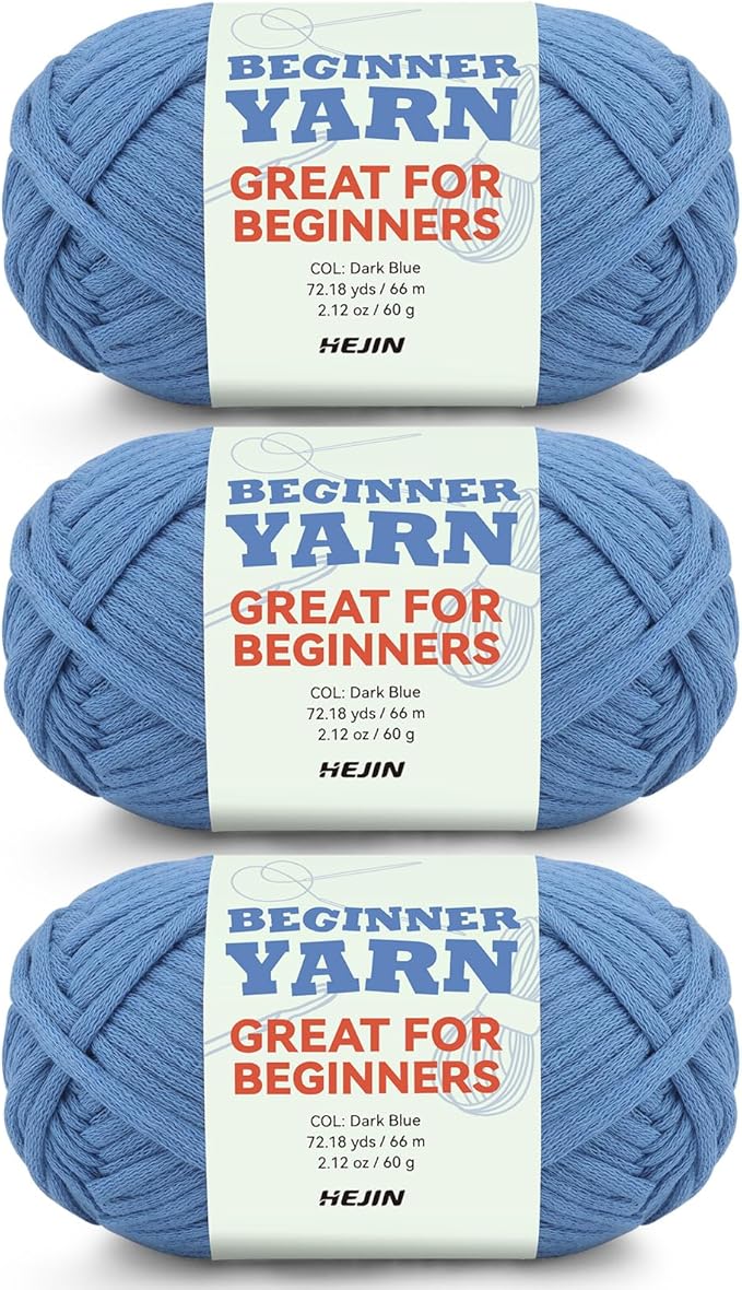 3x50g Dark Blue Yarn for Crocheting and Knitting;3x80m (87.5yds) Cotton Yarn for Beginners with Easy-to-See Stitches;Worsted-Weight Medium #4;Cotton-Nylon Blend Yarn for Beginners Crochet Kit Making