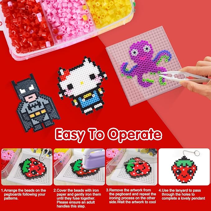 Fuse Beads Kit for Kids: 10000PC Melty Beads Set, 5MM Iron Melting Beads Craft Kit with 8 Pegboards,5 Ironing Paper and Accessories, Arts and Crafts Set Toys Gifts for Boys Girls Christmas Birthday