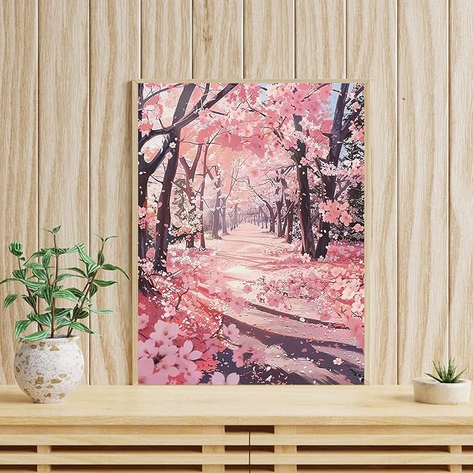 mrpwnle Diamond Art Kits for Adults, Cherry Blossom Forest Diamond Painting Kits for Adults Beginners, DIY 5D Full Round Drill Gem Art Diamonds Kit for Gift Home Wall Decor 12 X 16Inch