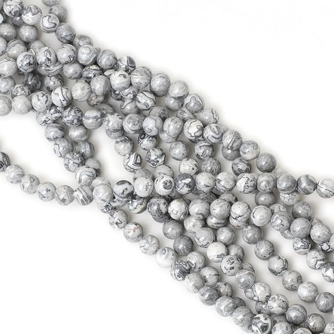 cheavian 45pcs 8mm natural map stone round loose beads for jewelry making diy findings 1 strand 15"